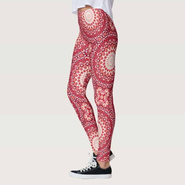 Leggings Patrón de Mandala Rojo en Gradiente Ígneo (Izquierda)