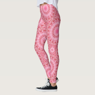 Leggings Patrón de Mandala Rojo y Rosa