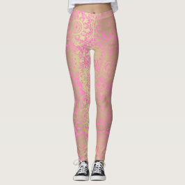 Leggings Patrón de Mandala rosa claro y dorado