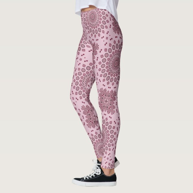 Leggings Patrón de Mandala Rosa Sonrojado y Burdeos (Izquierda)