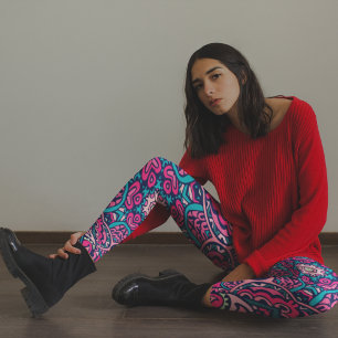 Leggings Patrón de Mandala rosa y azul intrincado