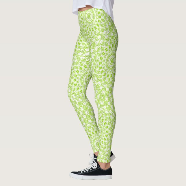 Leggings Patrón de Mandala verde de Chartreuse (Izquierda)