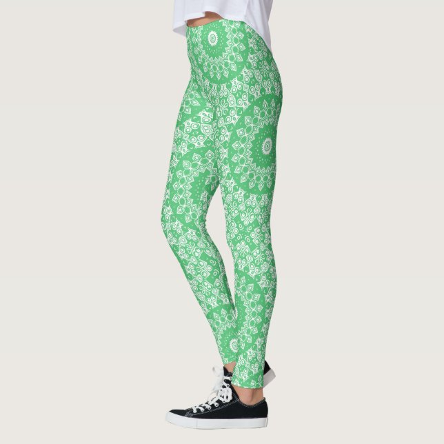 Leggings Patrón de Mandala verde esmeralda (Izquierda)