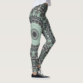 Leggings Patrón de Mandala Verde Menta y Carbón