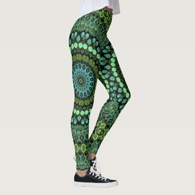 Leggings Patrón de Mandala verde y Verde azulado (Derecha)