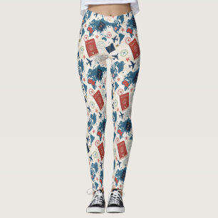 Leggings Patrón de Mapa de Viajes del Mundo