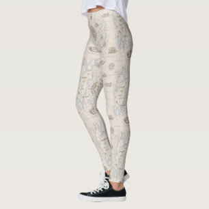 Leggings Patrón de mapa del océano vintage
