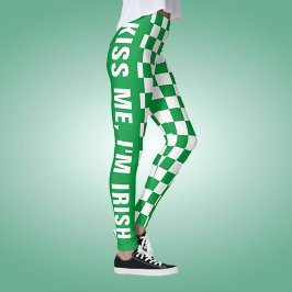 Leggings Patrón de marca de verificación verde y blanco de