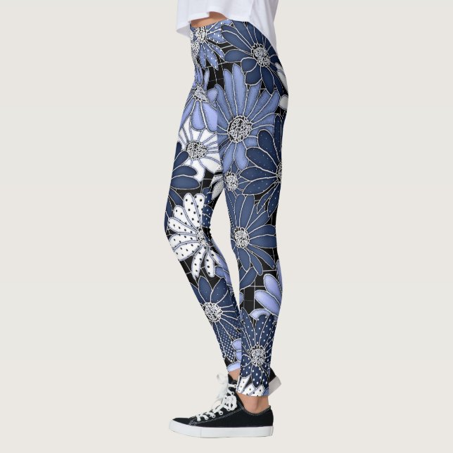 Leggings Patrón de margarita azul y blanco (Izquierda)