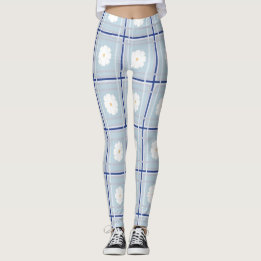 Leggings Patrón de margarita de cuadros azules