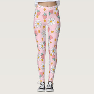 Leggings Patrón de margarita de fresa de verano