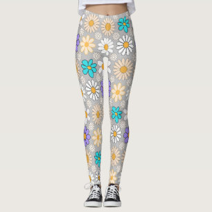 Leggings Patrón de margarita retro simple.01. L Gray BG