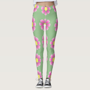 Leggings Patrón de margarita rosa