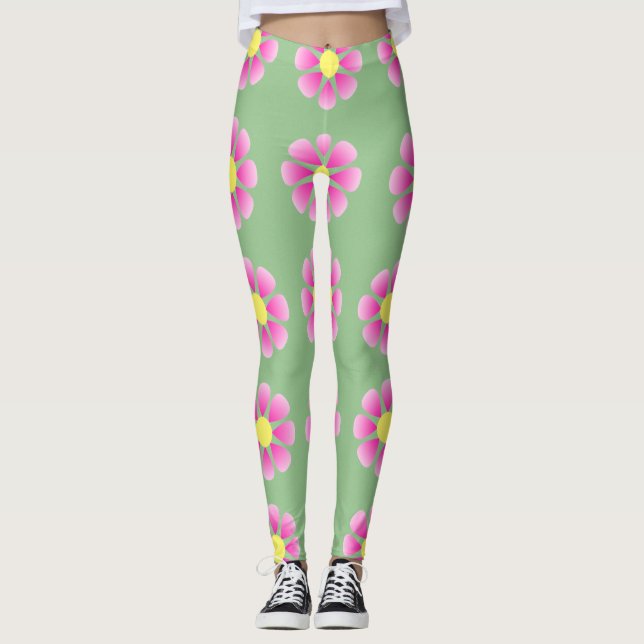 Leggings Patrón de margarita rosa (Anverso)