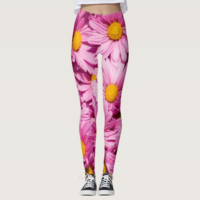 Leggings Patrón de margarita rosa (Anverso)
