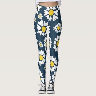 Leggings Patrón de margaritas, patrón floral, margaritas bl