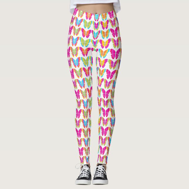 Leggings Patrón de mariposa arco iris crudo (Anverso)