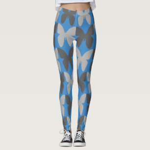 Leggings Patrón de mariposa azul y gris