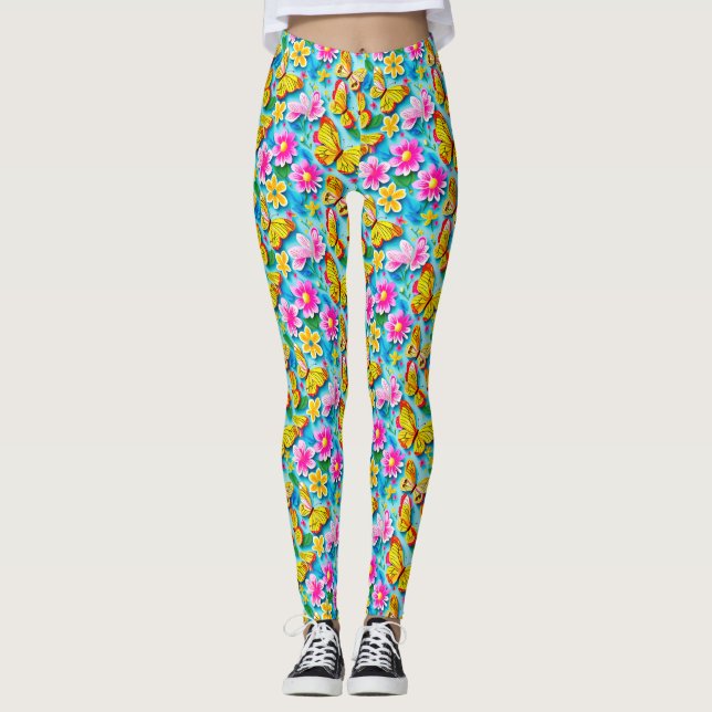 Leggings Patrón de mariposa brillante (Anverso)