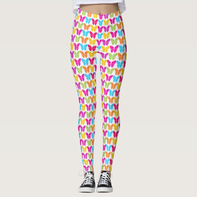 Leggings Patrón de mariposa de arco iris brillante (Anverso)