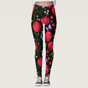 Leggings Patrón de mariposa de cereza linda, Fruta Kawaii B