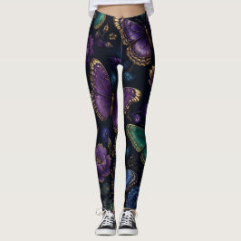 Leggings Patrón de mariposa elegante oscuro