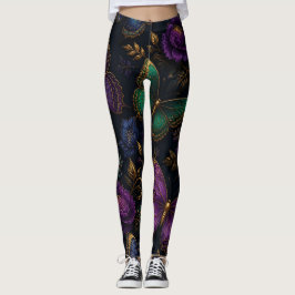 Leggings Patrón de mariposa elegante oscuro