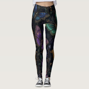 Leggings Patrón de mariposa elegante oscuro
