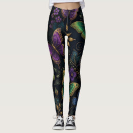 Leggings Patrón de mariposa elegante oscuro