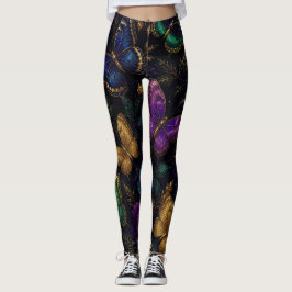 Leggings Patrón de mariposa elegante oscuro