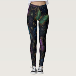 Leggings Patrón de mariposa elegante oscuro
