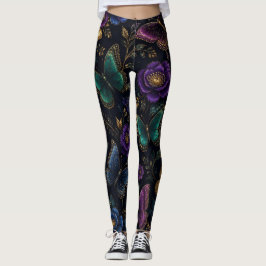 Leggings Patrón de mariposa elegante oscuro