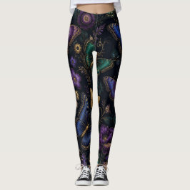 Leggings Patrón de mariposa elegante oscuro