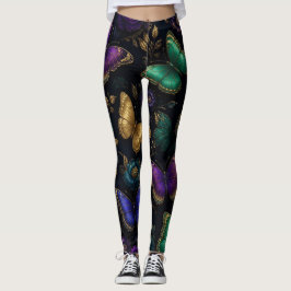 Leggings Patrón de mariposa elegante oscuro