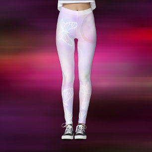 Leggings Patrón de mariposa rosa