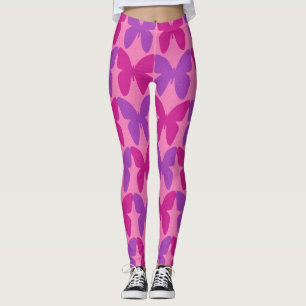 Leggings Patrón de mariposa rosa y púrpura