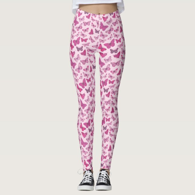 Leggings Patrón de mariposa rosada (Anverso)