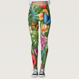 Leggings Patrón de mariposa tropical