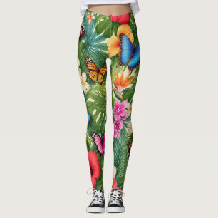 Leggings Patrón de mariposa tropical