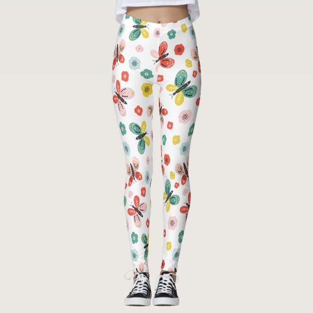 Leggings Patrón De Mariposa Y Floral (Anverso)