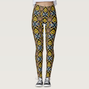 Leggings Patrón de mariposa y girasol bohemio en negro