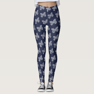 Leggings Patrón de mariposas blancas