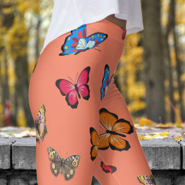 Leggings Patrón de mariposas color rosa salmón