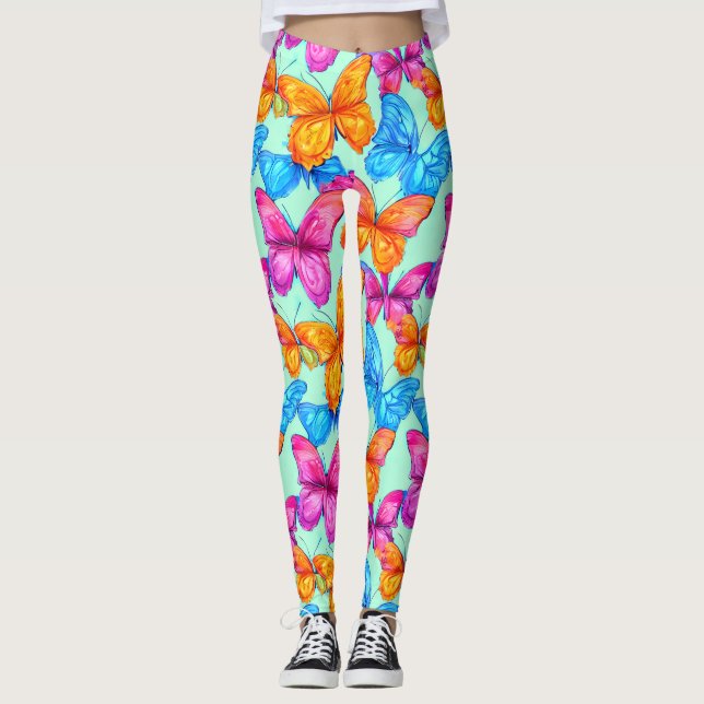 Leggings Patrón de mariposas coloridas (Anverso)