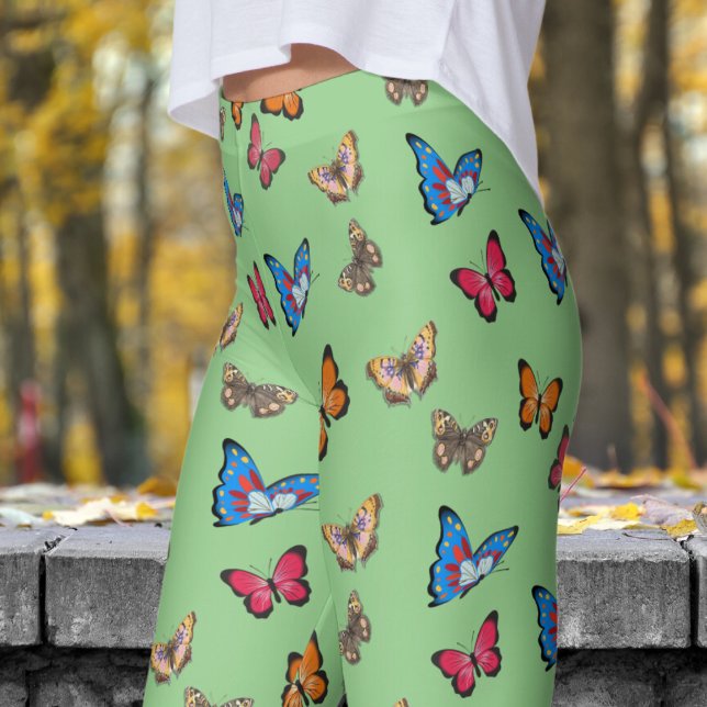Leggings Patrón de mariposas de sabio colorido (Colorful Sage Butterflies Pattern Leggings)