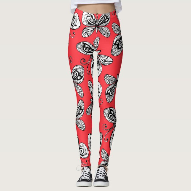 Leggings Patrón de mariposas Doodle (Anverso)