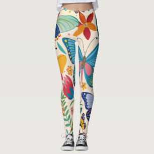 Leggings Patrón de mariposas y flores de verano de bonito