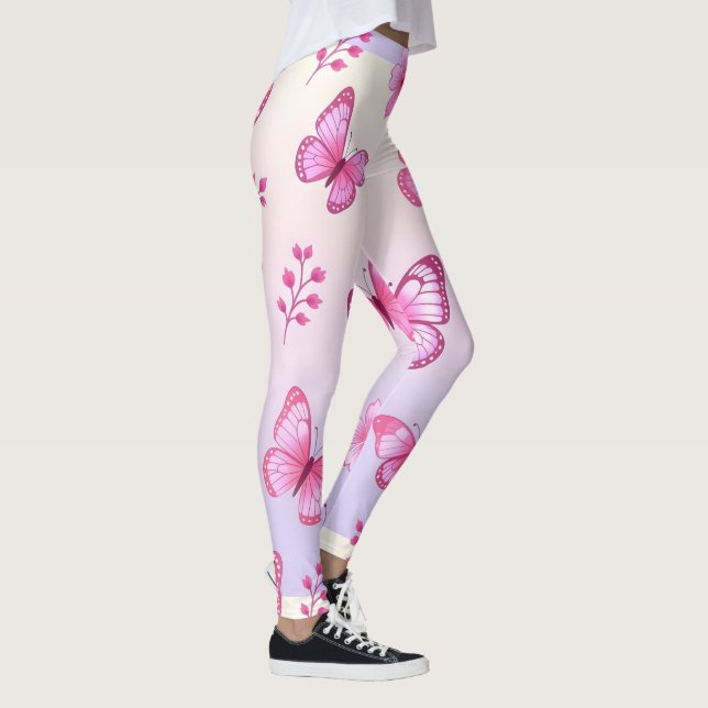 Leggings Patrón de mariposas y flores rosadas (Derecha)