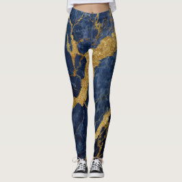 Leggings Patrón de mármol azul con oro