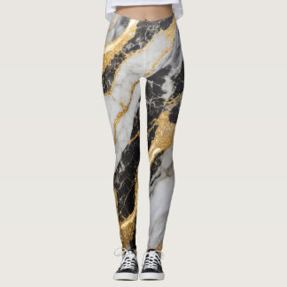 Leggings Patrón de mármol blanco y negro con oro